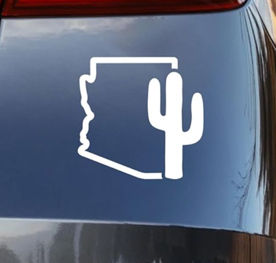 State of Arizona Outline with Cactus White Car Decal Sticker