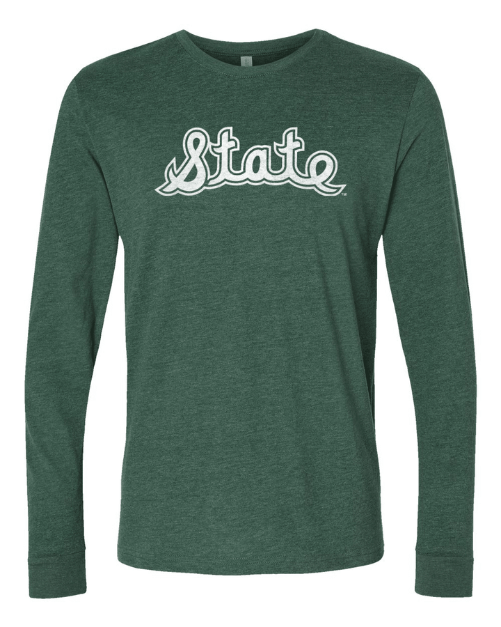 MSU Green Script State Long Sleeve Shirt