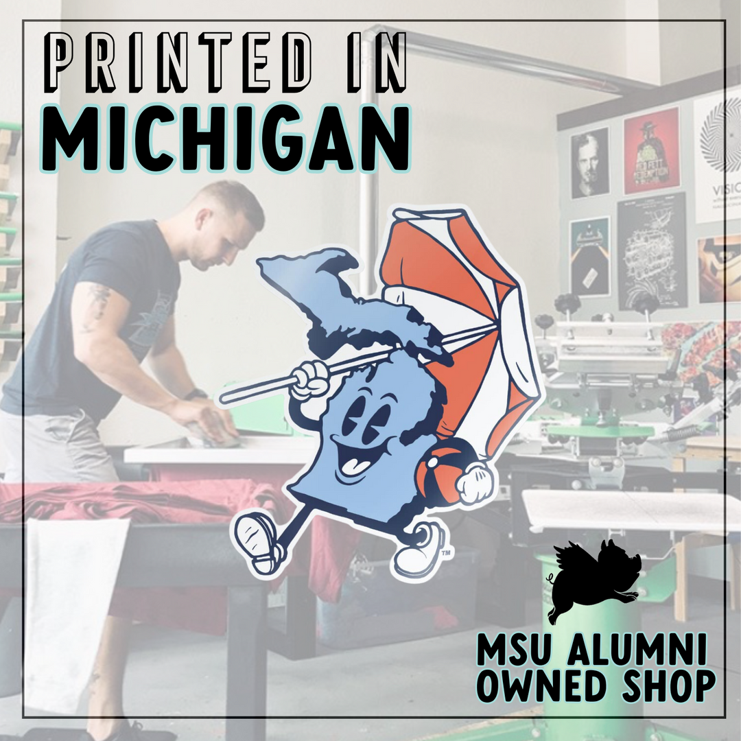 Nudge Printing showing apparel printed in Michigan graphic