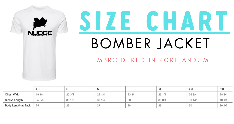 Size Chart Bomber Jacket from Nudge Printing