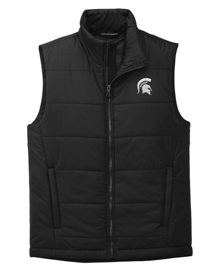 Black Michigan State puffer jacket vest.