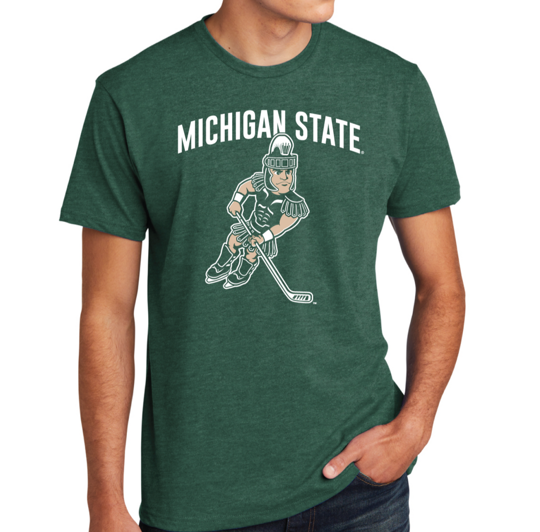 Michigan State Sparty Playing Hockey Green T-Shirt from Nudge Printing