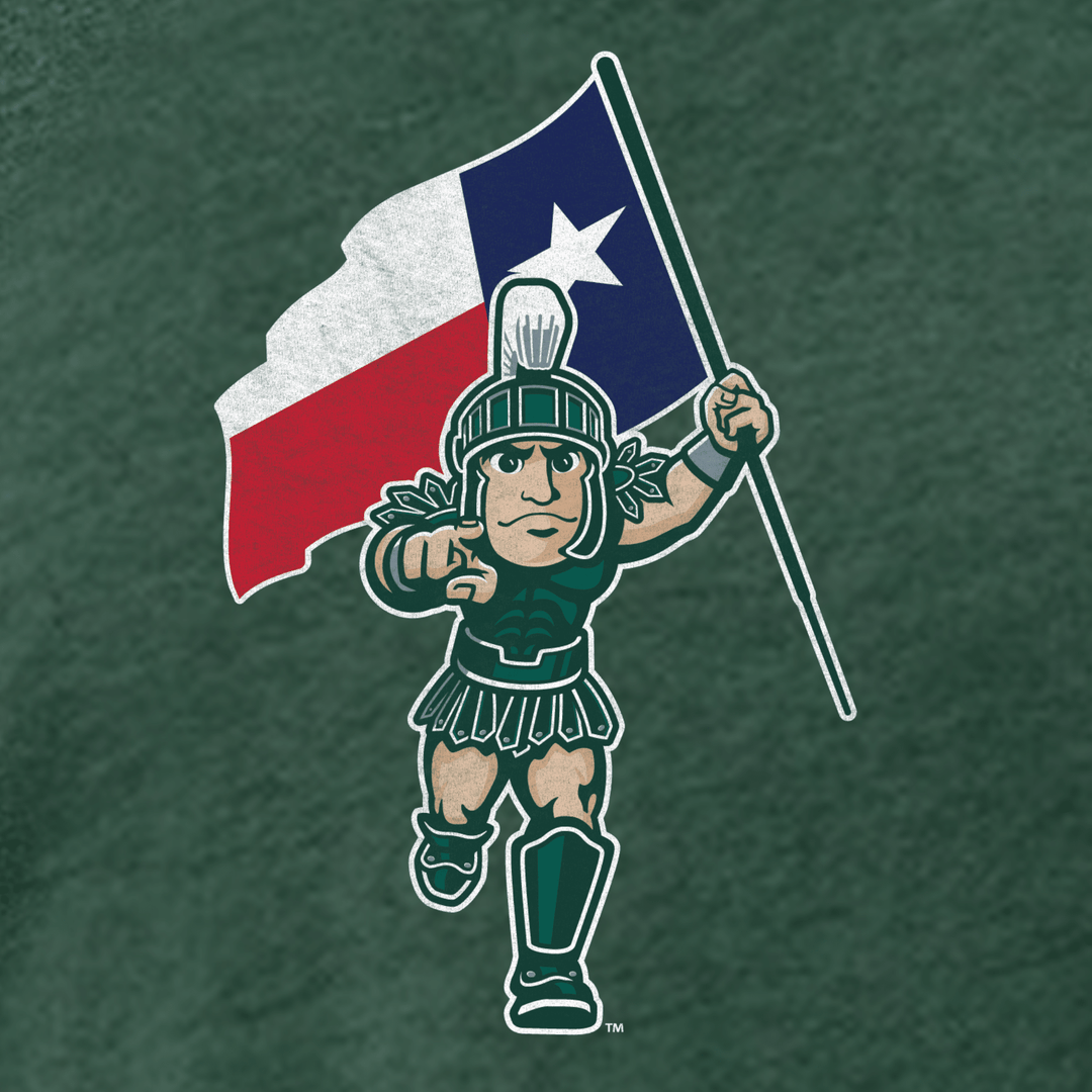 Sparty Running with Texas Flag