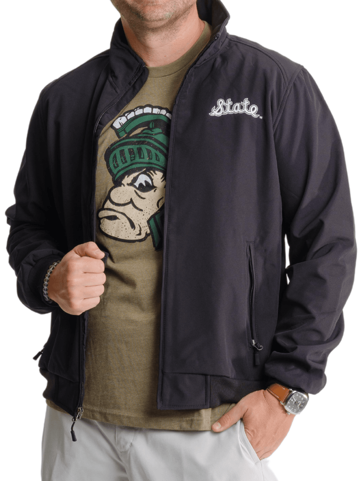 Black Michigan State bomber jacket from Nudge Printing