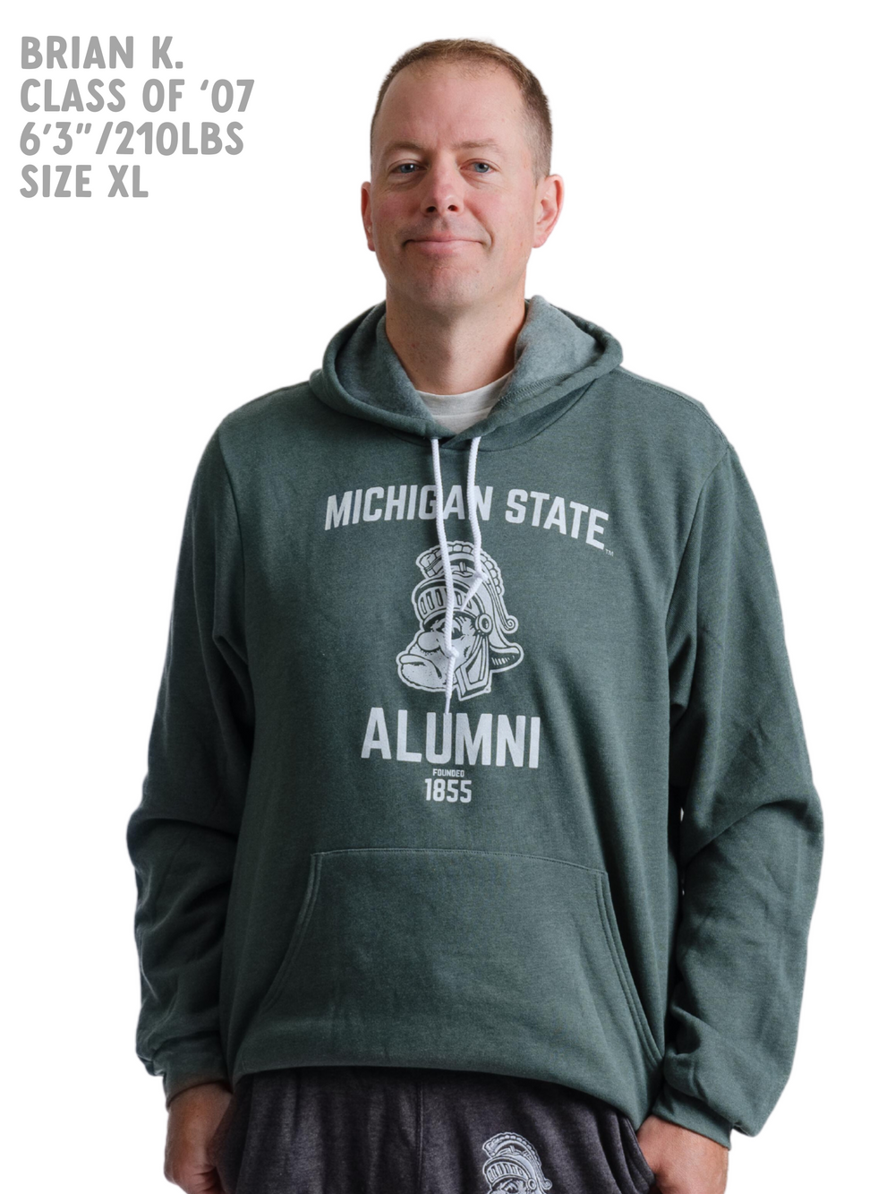 Green Michigan State Gruff Sparty Hoodie on Male Model from Nudge Printing