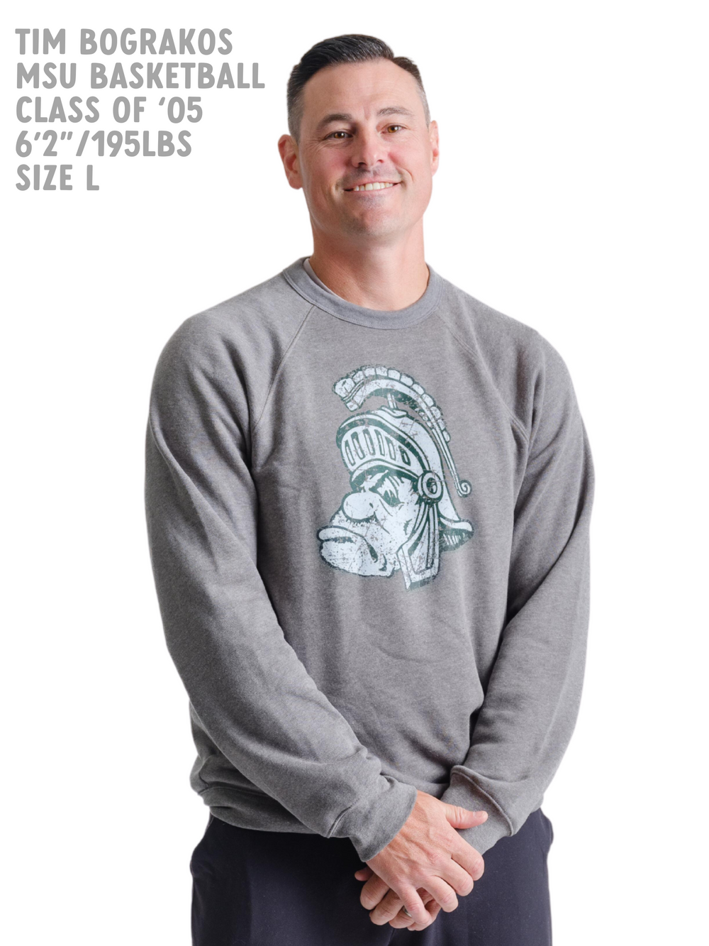 Vintage Michigan State University Sweatshirt on model from Nudge Printing