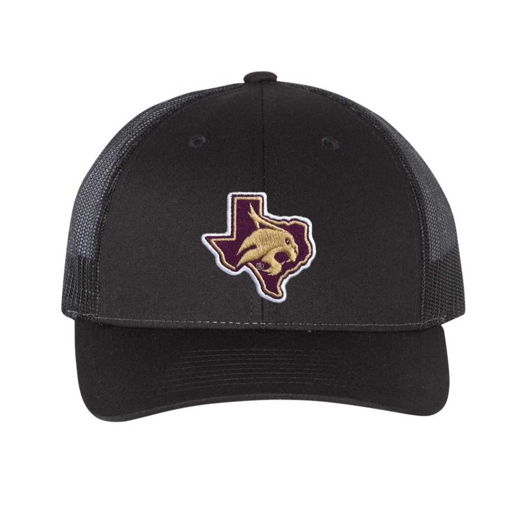Texas State Black Trucker Cap with Bobcat