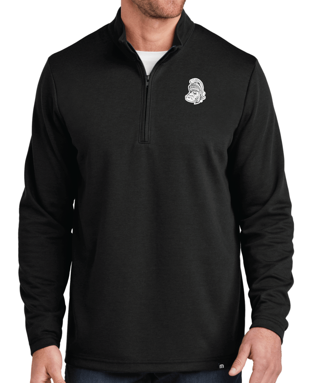 Black Michigan State Quarter Zip with Gruff Sparty logo on chest from Nudge Printing with White Background