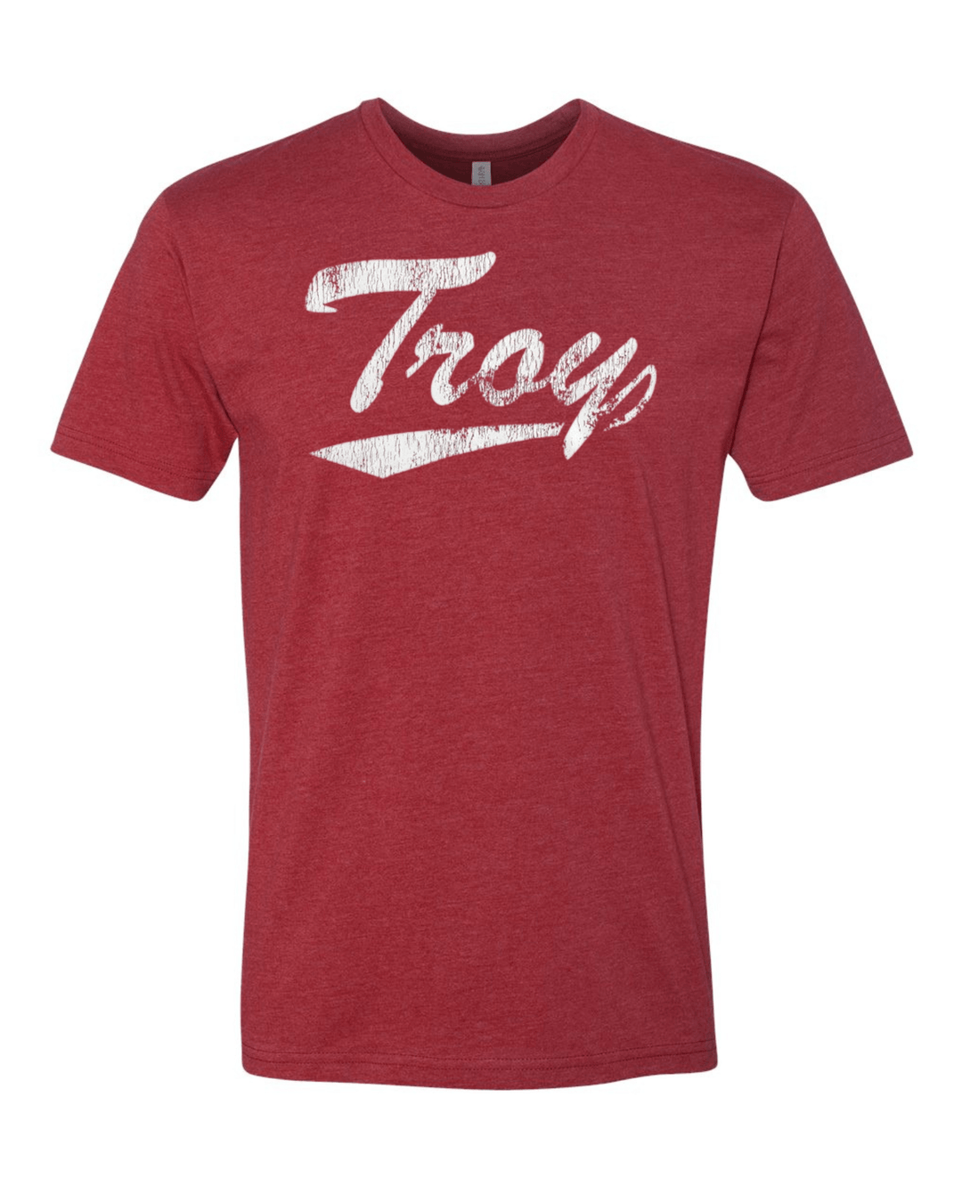 Troy University Trojans Script Logo Unisex T-shirt (Heather Cardinal) Mock Up