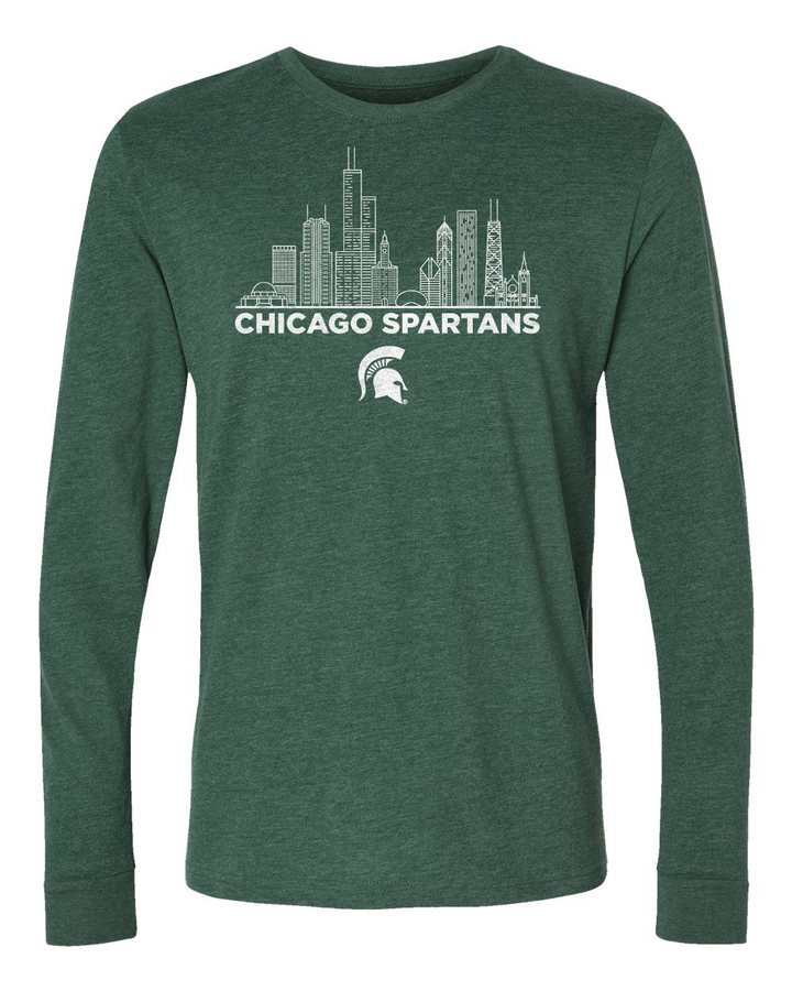 MSU Chicago Spartans Skyline Green Long Sleeve T-shirt
