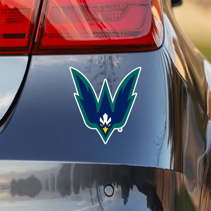 UNC Wilmington Seahawks Sticker Full Sammy C Hawk Teal, Navy, and Gold Vinyl Decal for Cars, Laptops, Water Bottles, and Cornhole Boards on Car bumper