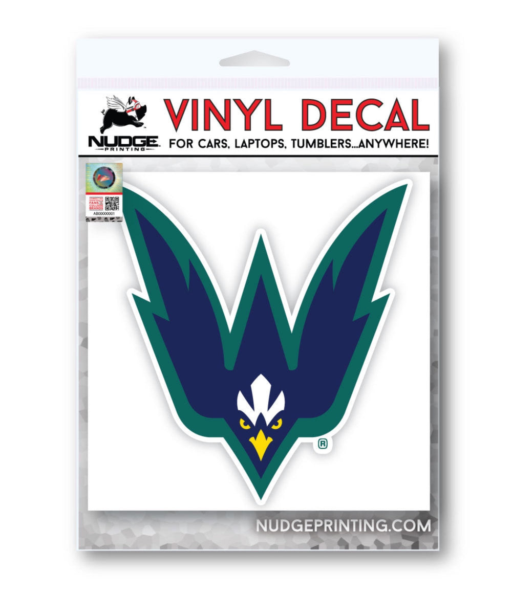 UNC Wilmington Seahawks Sticker Full Sammy C Hawk Teal, Navy, and Gold Vinyl Decal for Cars, Laptops, Water Bottles, and Cornhole Boards in Packaging