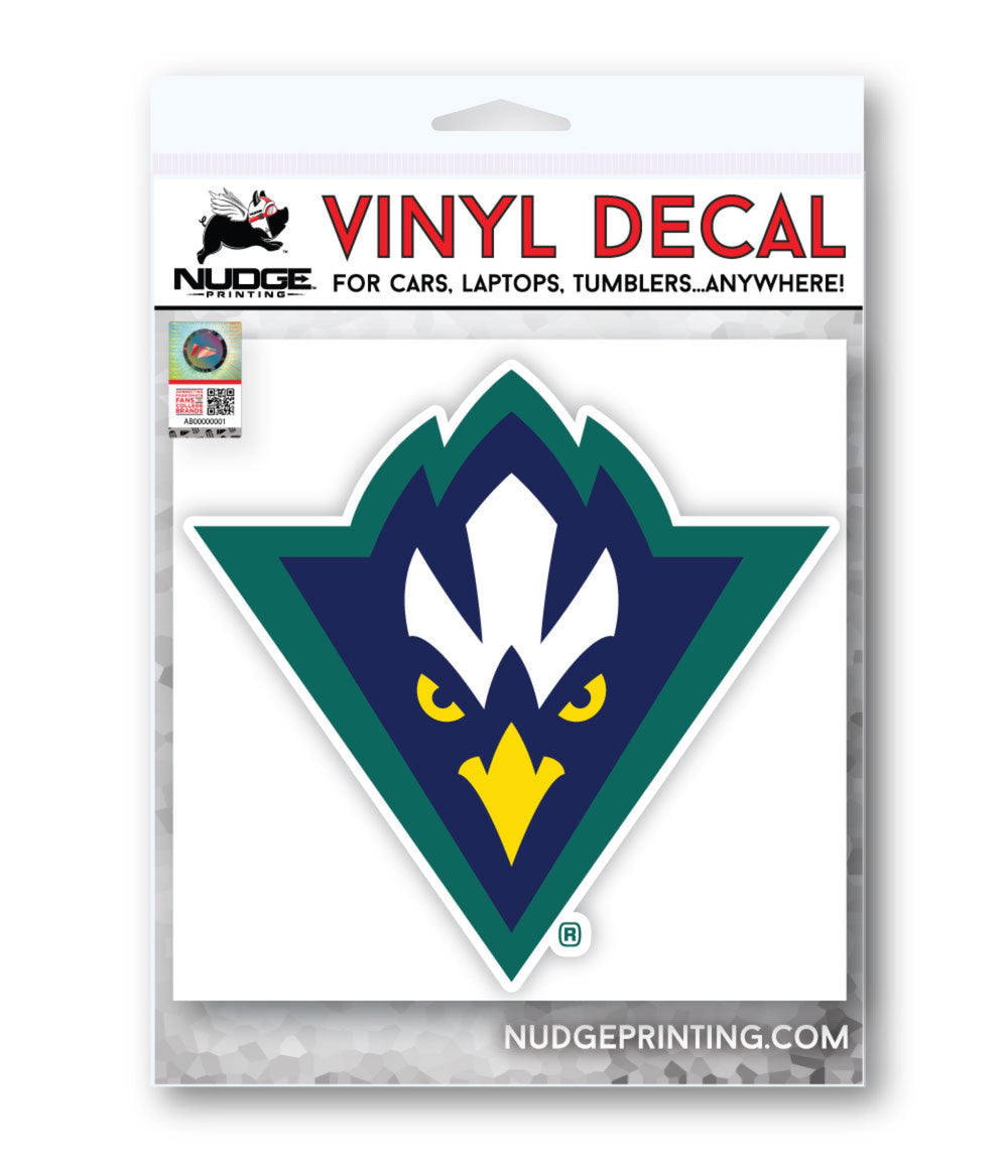 UNC Wilmington Sammy C Hawk Mascot Head Car Decal Sticker in a package. A University of North Carolina Wilmington sticker also looks great on windows, laptops, water bottles, corn hole boards, coolers, anywhere! Perfect for UNCW fanatics.