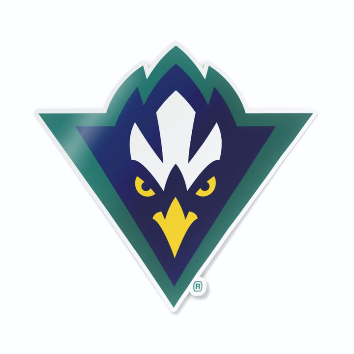 UNC Wilmington Sammy C Hawk Mascot Head Car Decal Sticker. A University of North Carolina Wilmington sticker also looks great on windows, laptops, water bottles, corn hole boards, coolers, anywhere! Perfect for UNCW fanatics.