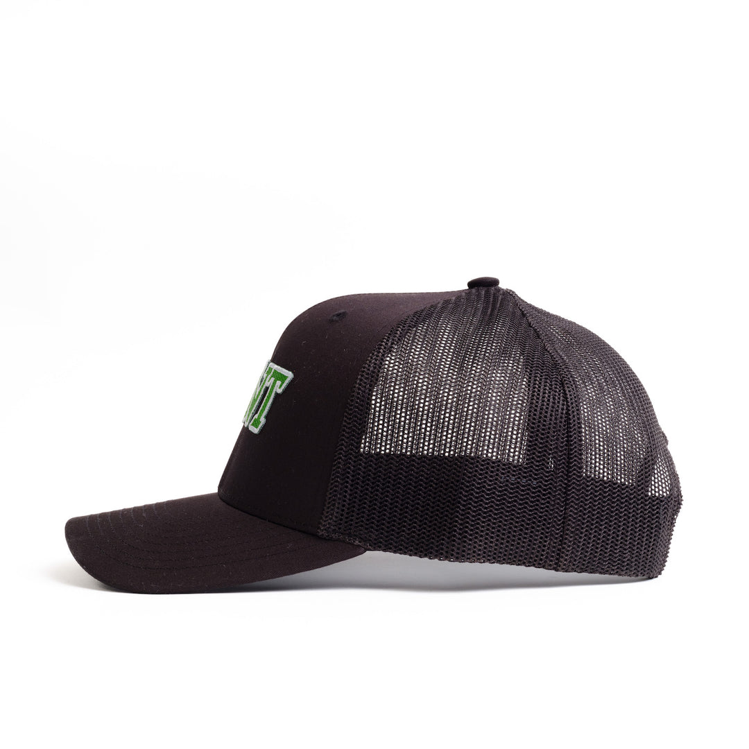 Right side of Black UNT Trucker Hat