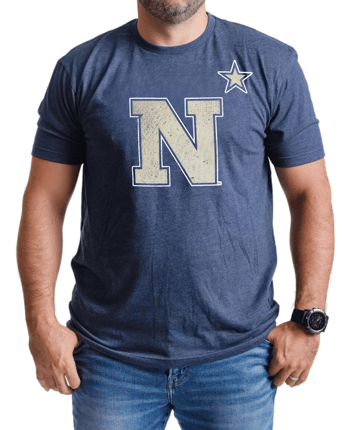US Naval Academy Primary N* Navy Logo T-shirt on male model