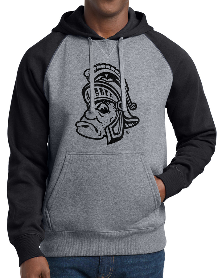 MSU Gruff Sparty Black and Grey Raglan Hoodie