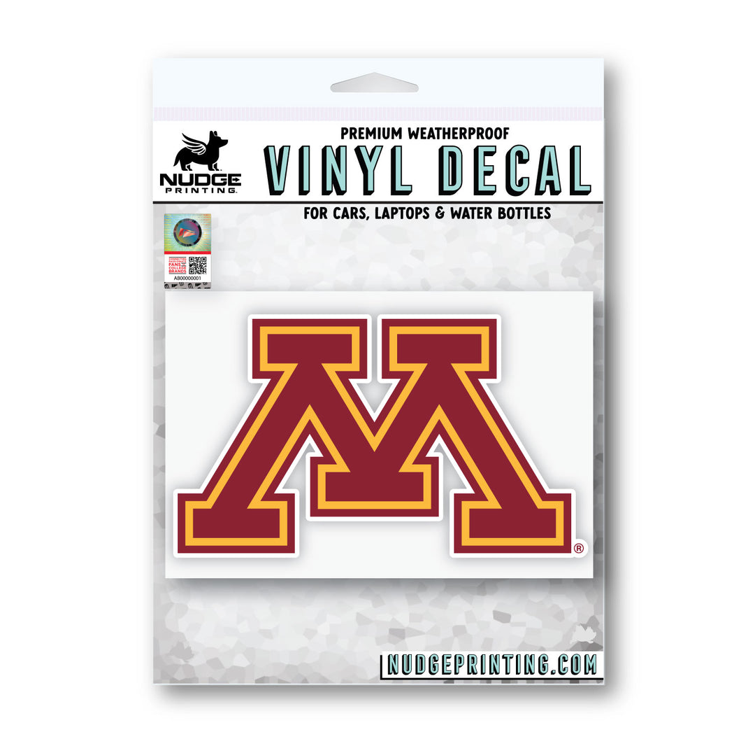 University of Minnesota M Car Decal Sticker Packaged from Nudge Printing