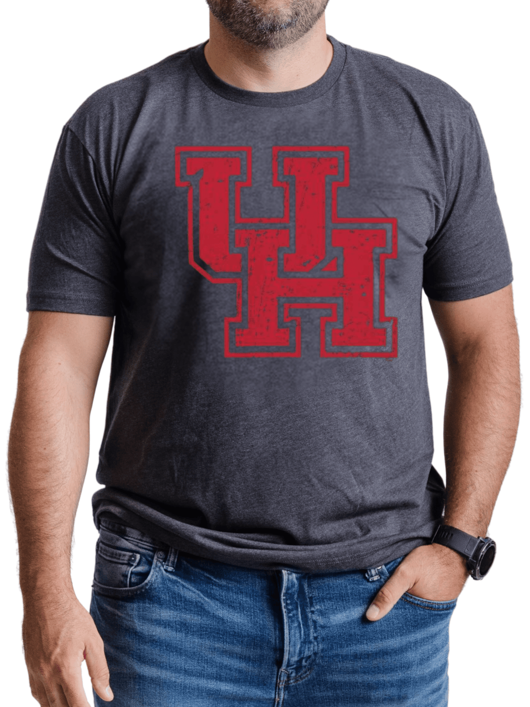 University of Houston Cougars UH Logo Premium Charcoal Unisex Tshirt on male model