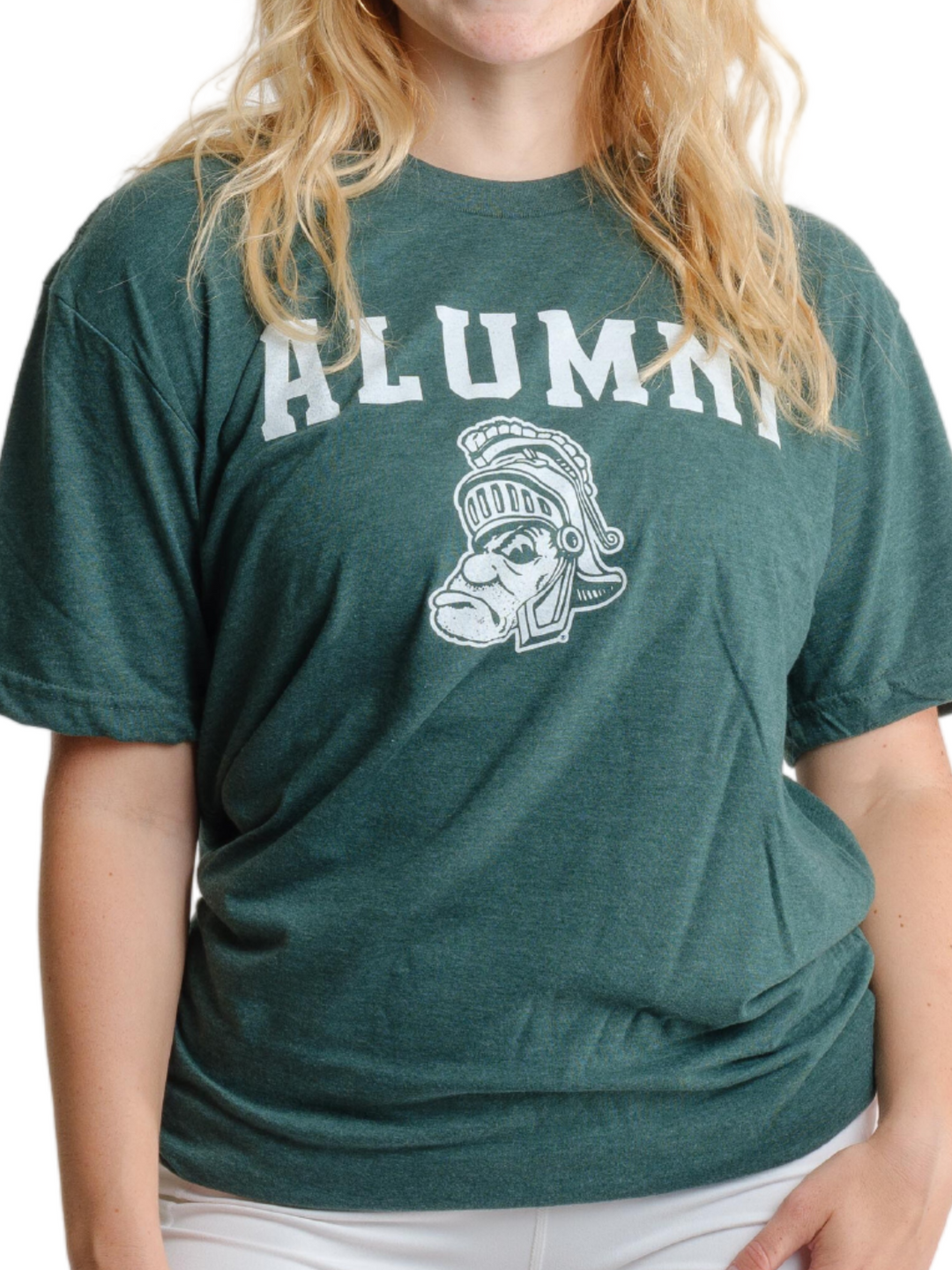 Michigan State T Shirt with Alumni Gruff Sparty on female