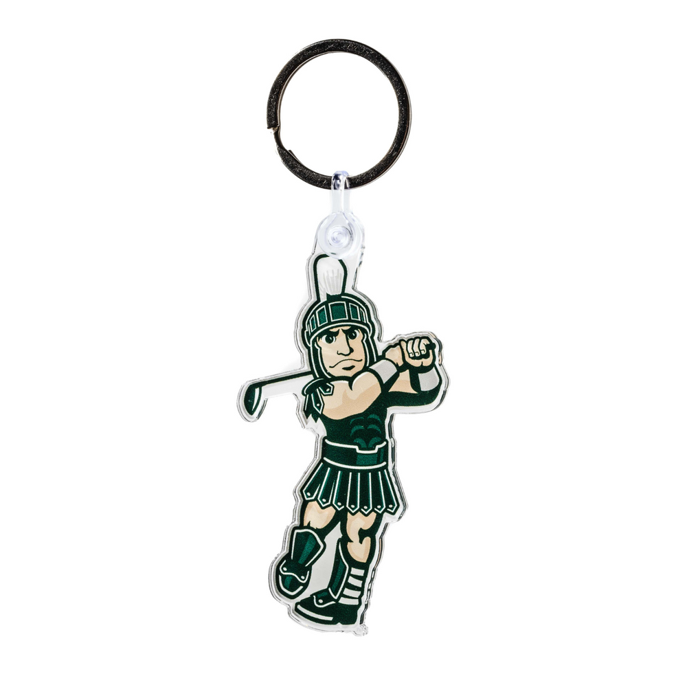 Michigan State Golfing Sparty Keychain Front with key ring