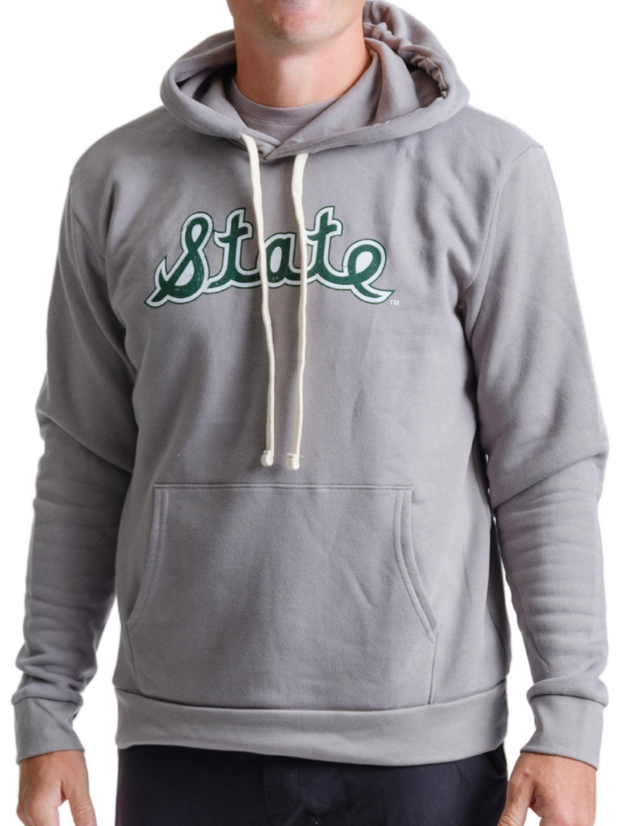 Cursive State Script Grey Michigan State Sweatshirt | Nudge Printing