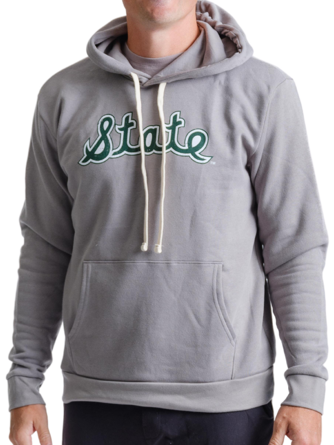 Grey Michigan State Sweatshirt with vintage State Script logo