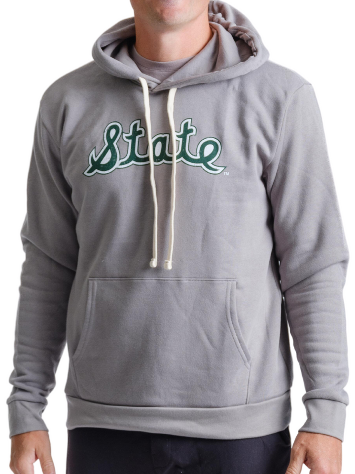 MSU Spartans Sweatshirt Michigan State University State Cursive Script Hoodie Pullover Fleece - Nudge Printing