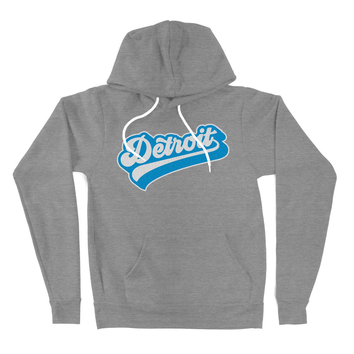 Retro Detroit Cursive Font - Grey Hoodie Sweatshirt