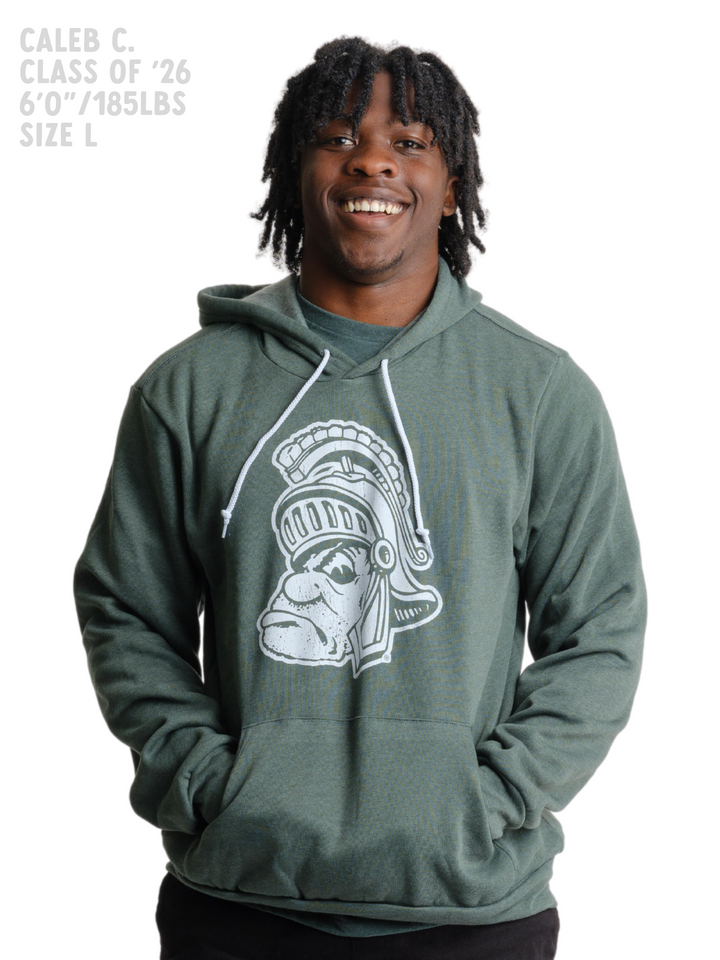 Green MSU Hoodie with Gruff Sparty