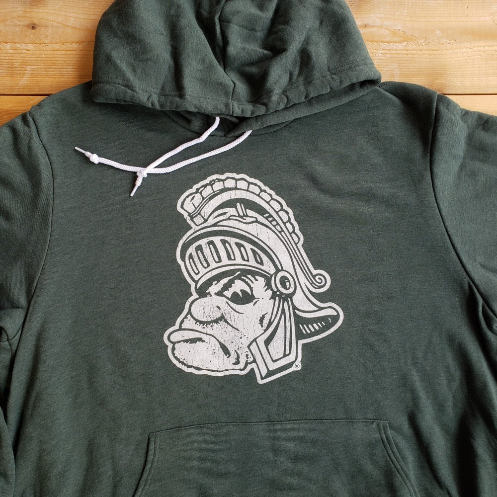 Green MSU Vintage Hoodie with Gruff Sparty