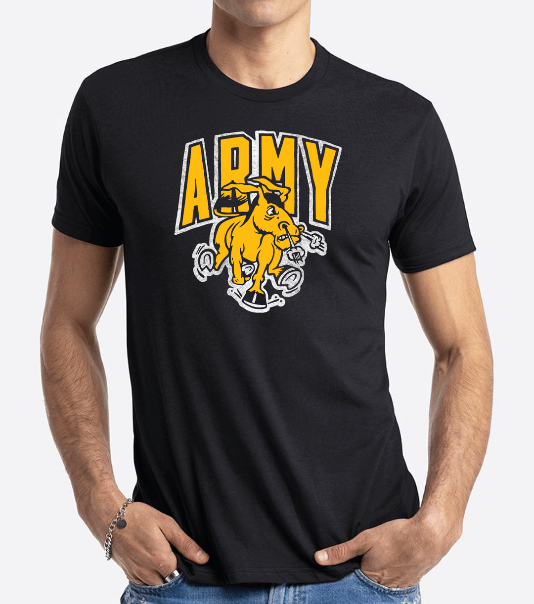 Army West Point Academy Black Knights Charging Mule Logo Black T-shirt