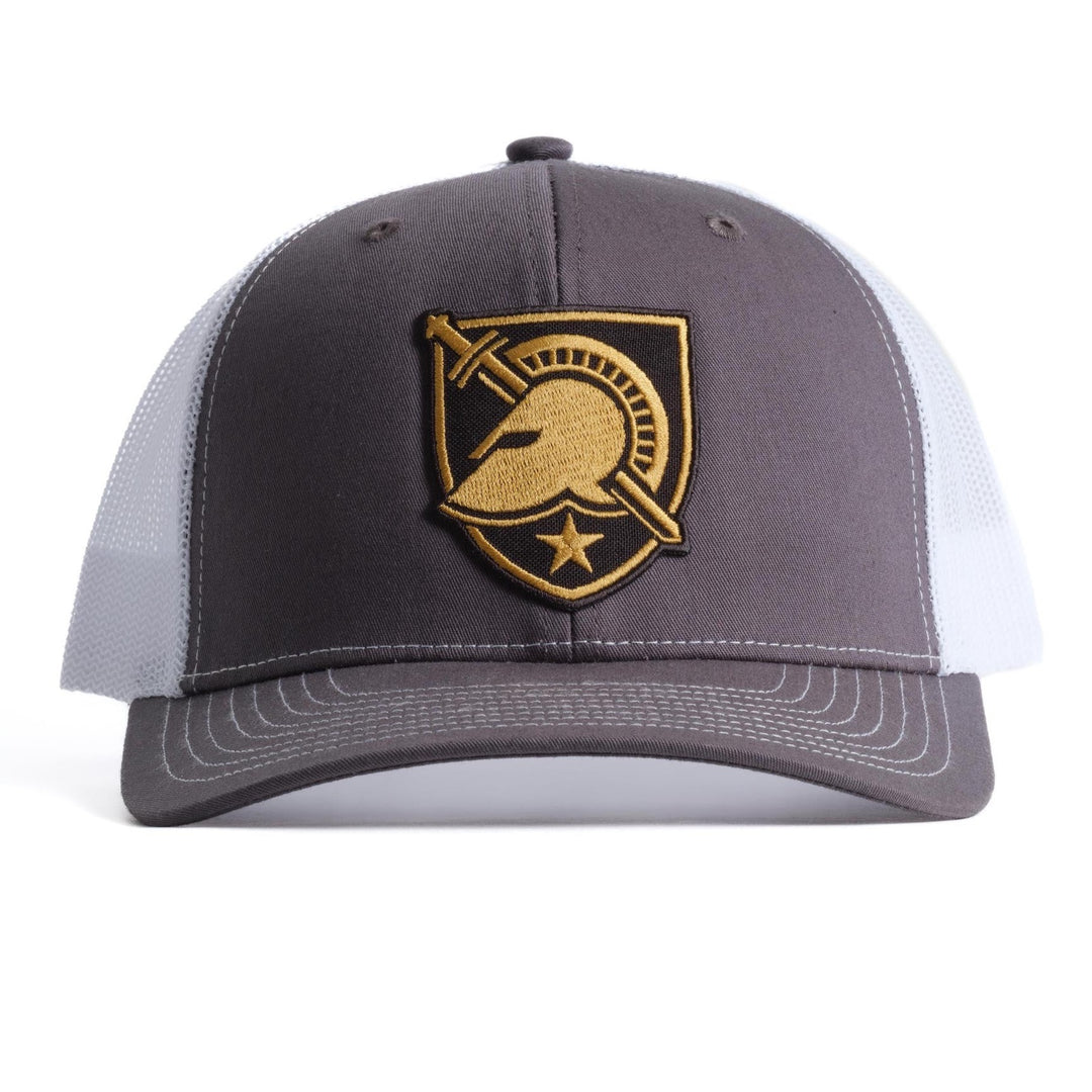 West Point Black Knights Embroidered Shield Patch Charcoal and White Trucker Hat