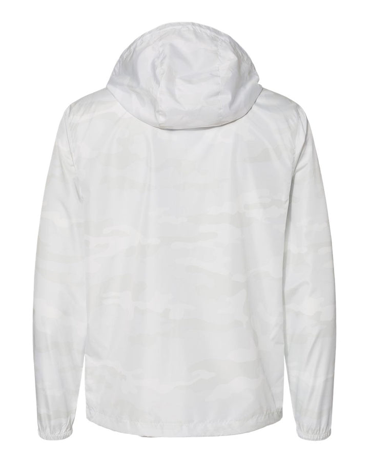 Back view of the Nudge Printing white camo windbreaker jacket for Michigan State University