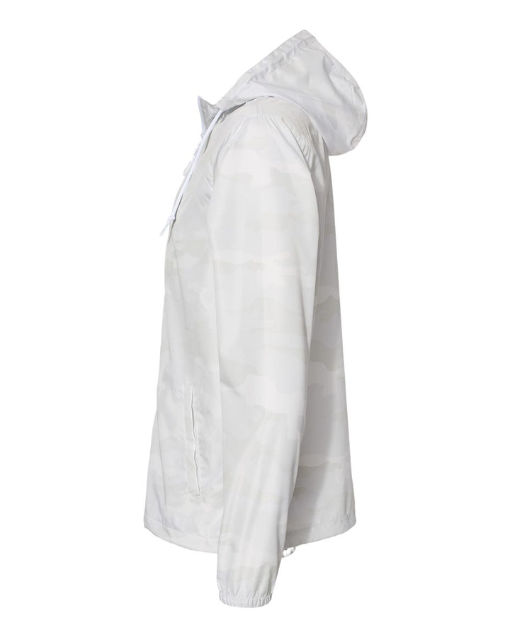 Side view of the Michigan State White Camo Windbreaker Jacket from Nudge Printing