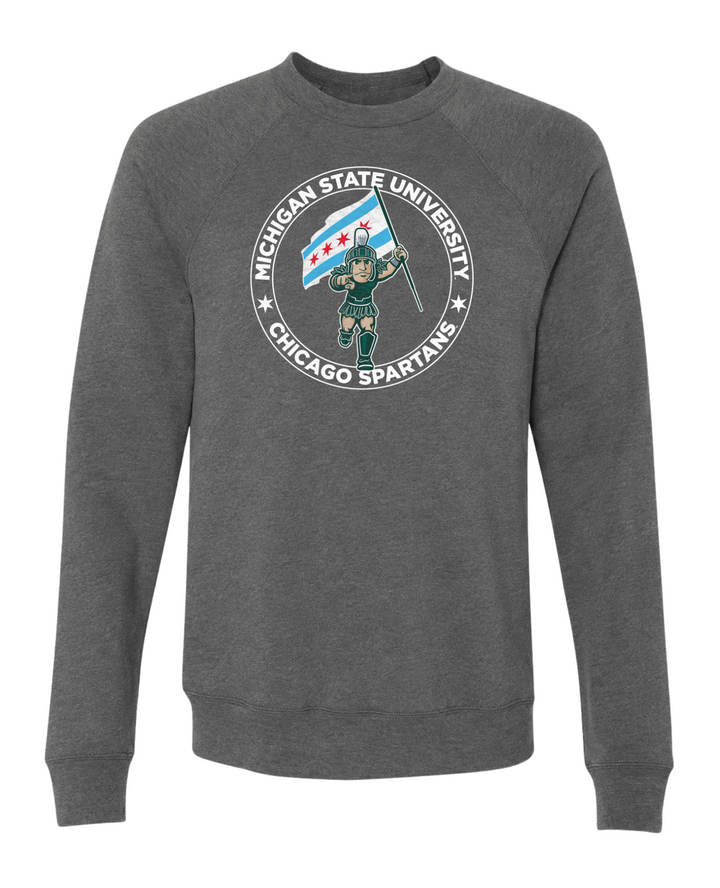 MSU Chicago Spartans Sparty with Flag Dark Grey Crewneck Sweatshirt