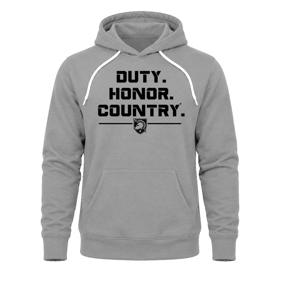 Light grey Army hoodie with "Duty. Honor. Country." motto design across the chest.
