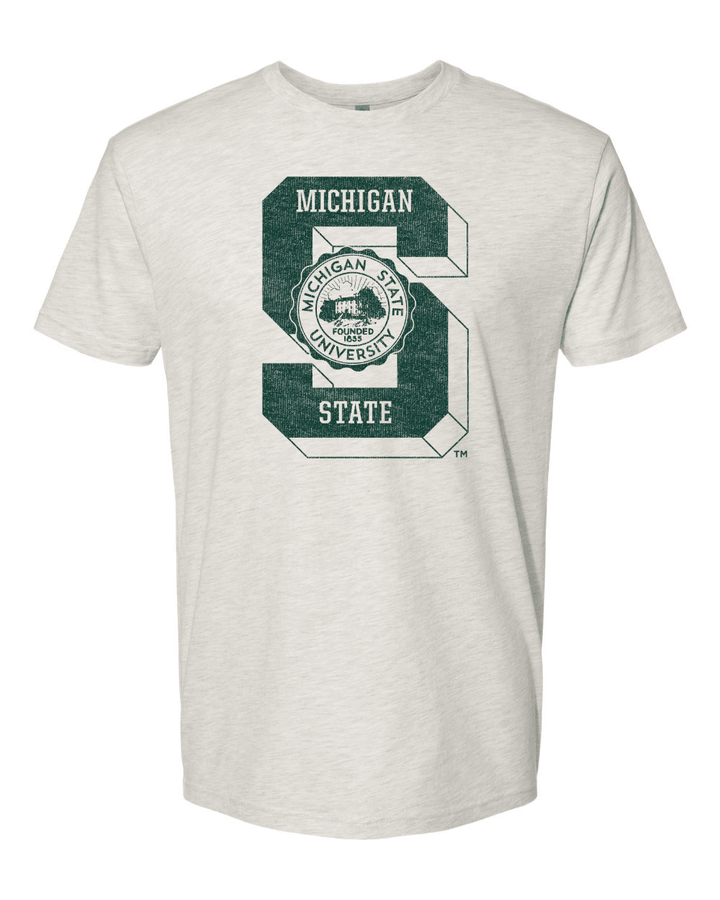 MSU Vintage Block "S" Heather White T-shirt
