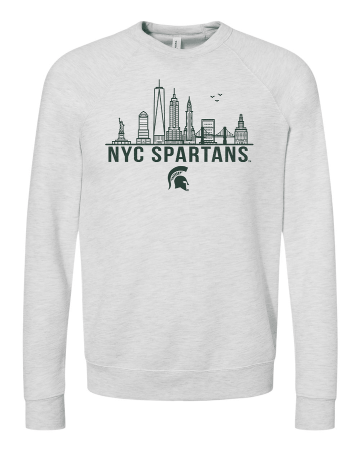 Michigan State NYC Spartans Skyline White Ash Crewneck Sweatshirt