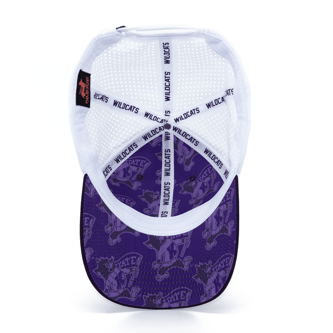 Inside view of Kansas State hat with custom purple Willie the Wildcat lining and bill.