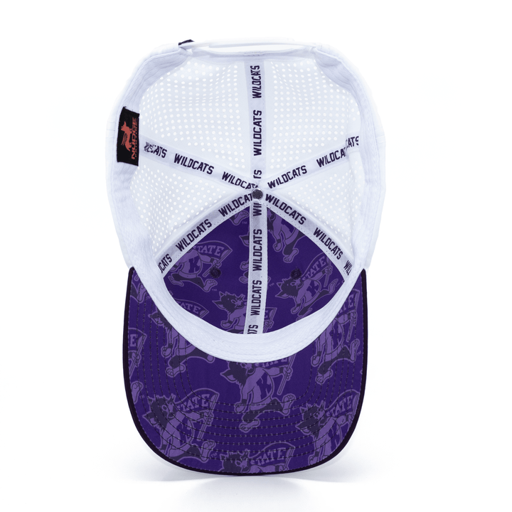 Inside view of Kansas State hat with custom purple Willie the Wildcat lining and bill.