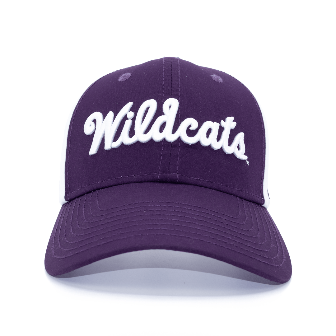 Front view of Kansas State hat in purple with white "Wildcats" embroidered on the crown.