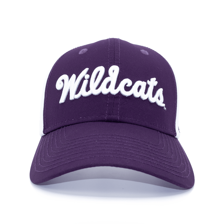Front view of Kansas State hat in purple with white "Wildcats" embroidered on the crown.