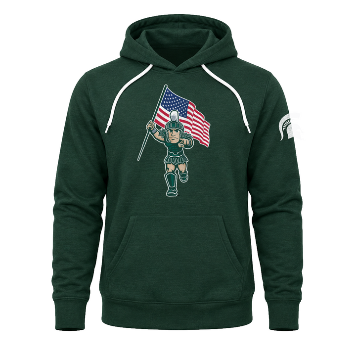 MSU Sparty with USA Flag Heather Green Hoodie