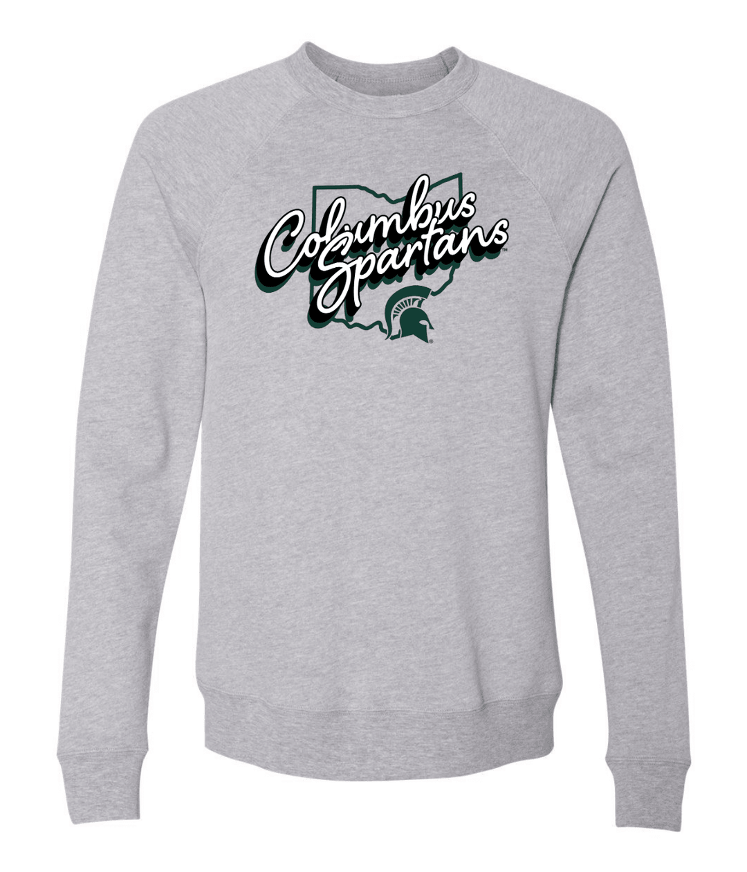 Michigan State crewneck sweatshirt with Columbus Spartans design across the chest. 