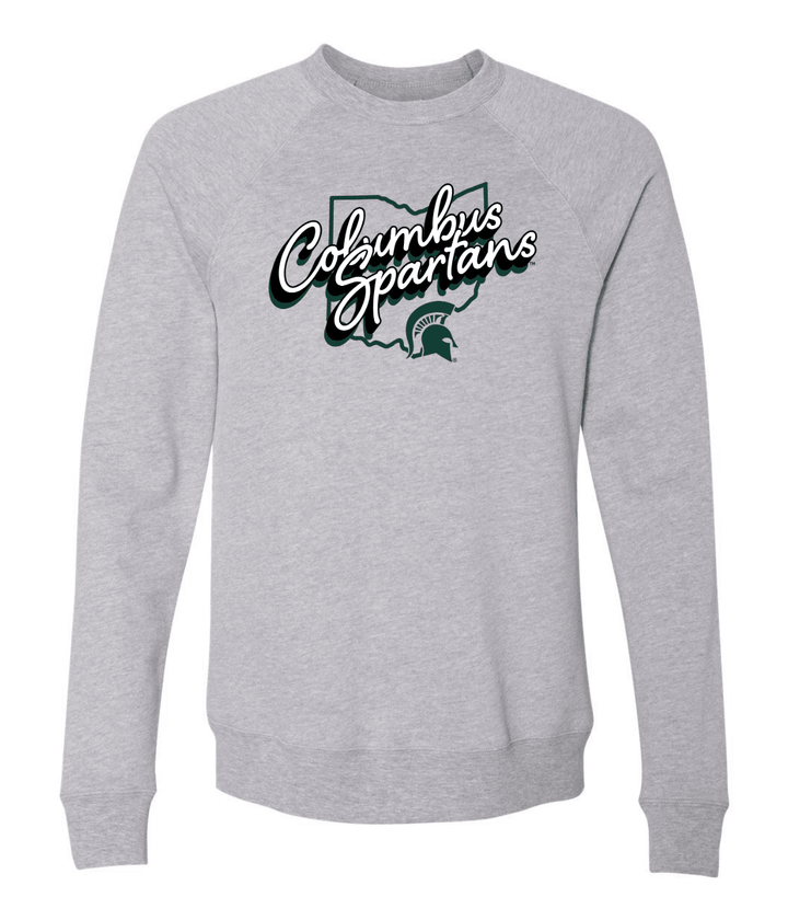 Michigan State crewneck sweatshirt with Columbus Spartans design across the chest. 