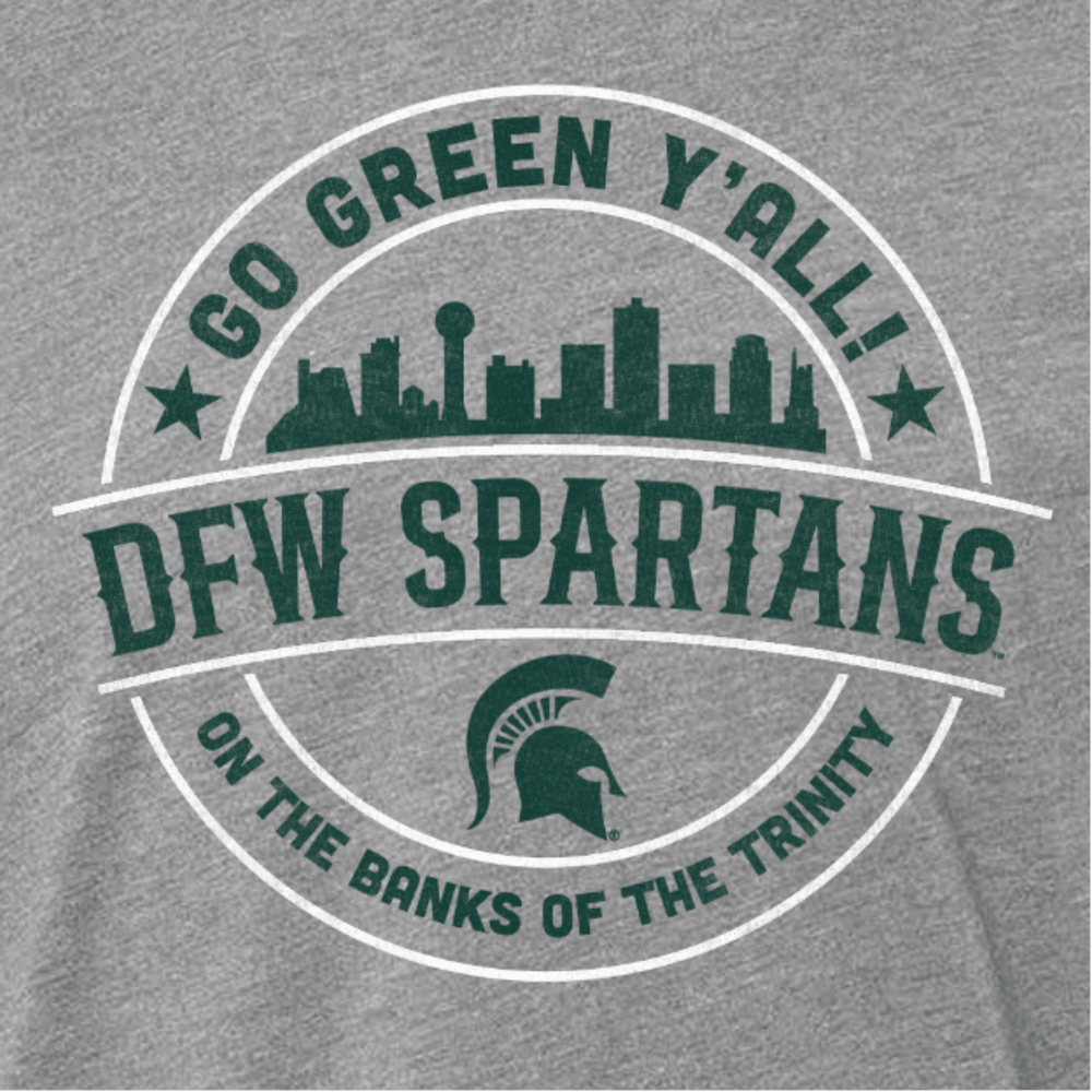 Close up of Michigan State Dallas-Fort Worth Spartans logo design.