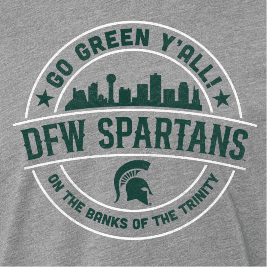Close up of Michigan State Dallas-Fort Worth Spartans logo design.