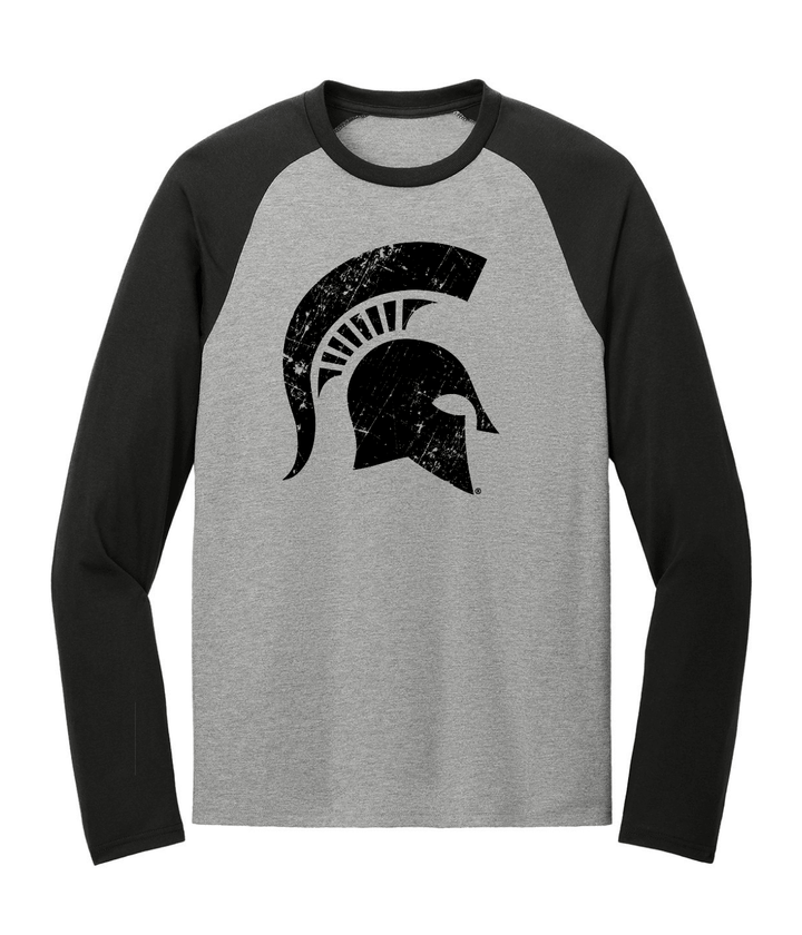 Michigan State long sleeve shirt with MSU spartan helmet logo printed across the chest.