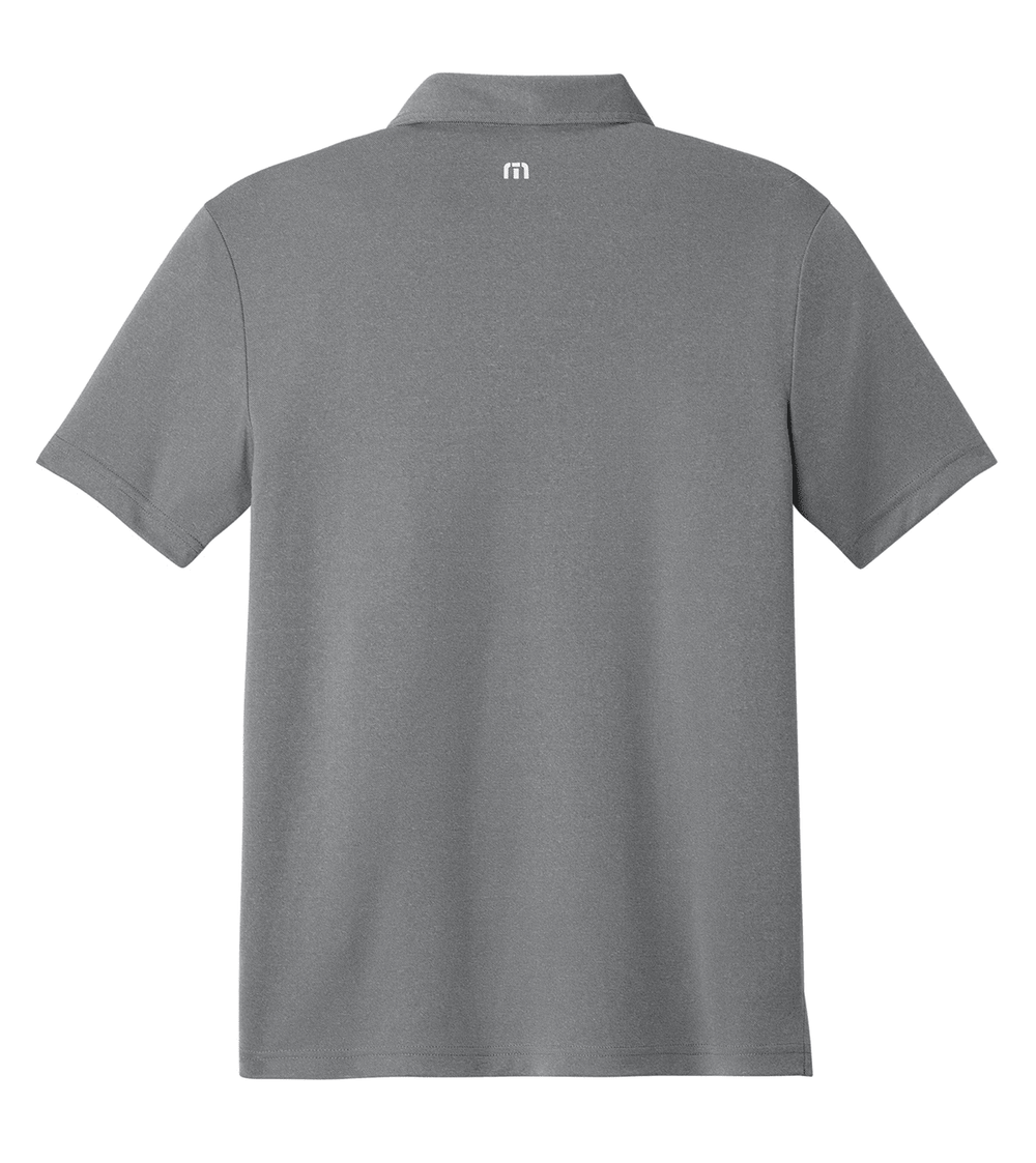 Backside of grey Michigan State Texas Spartans polo shirt.